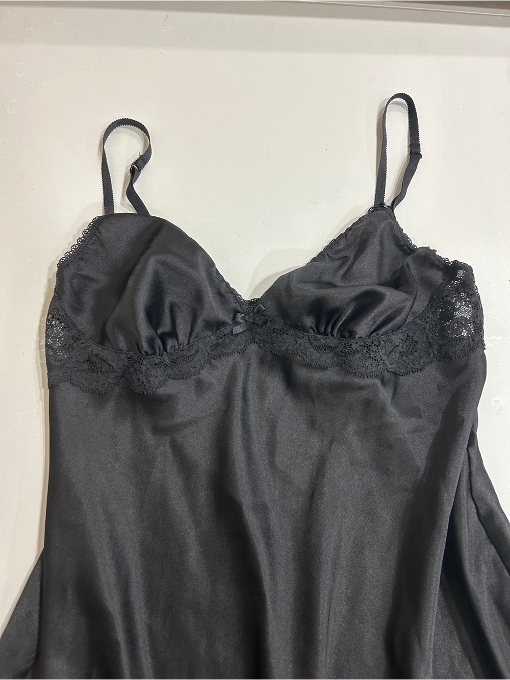 Victoria's Secret Black Satin Lace-Trim Chemise